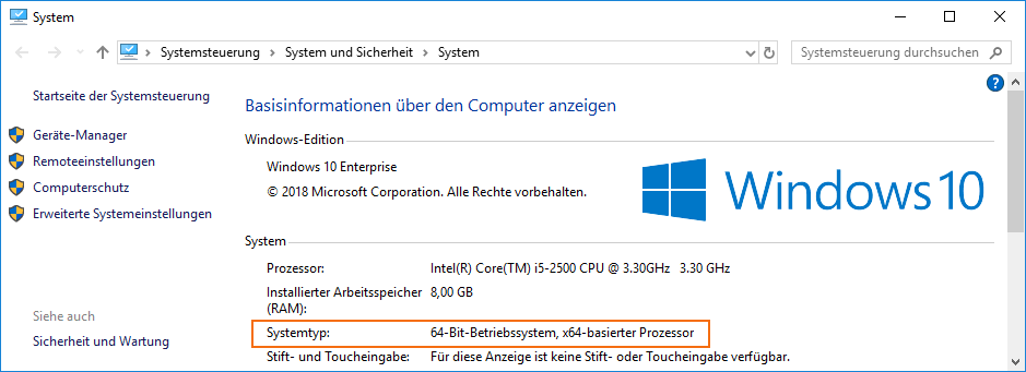 betriebssystem windows bit version