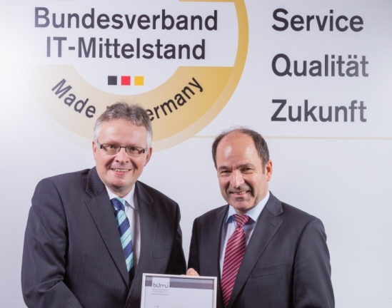 Gütesiegel für Warenwirtschaftshersteller Signum aus Darmstadt: Felix Hochapfel (links) und Martin Hubschneider (rechts), Quelle: BITMi Bundesverband IT-Mittelstand e.V.bonvito - Das Online-Marketinginstrument für Orgasoft.NET &amp; Vectron