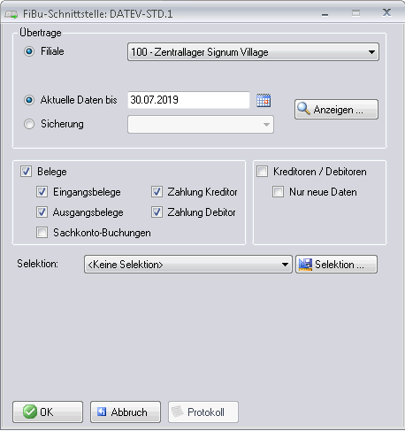 datev schnittstelle warenwirtschaftssystem belege auswahl orgasoftnet