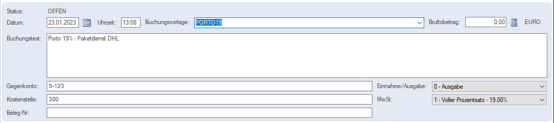 Kassenbuch Buchungsvorlage Warenwirtschaftssystem Orgasoft.NET