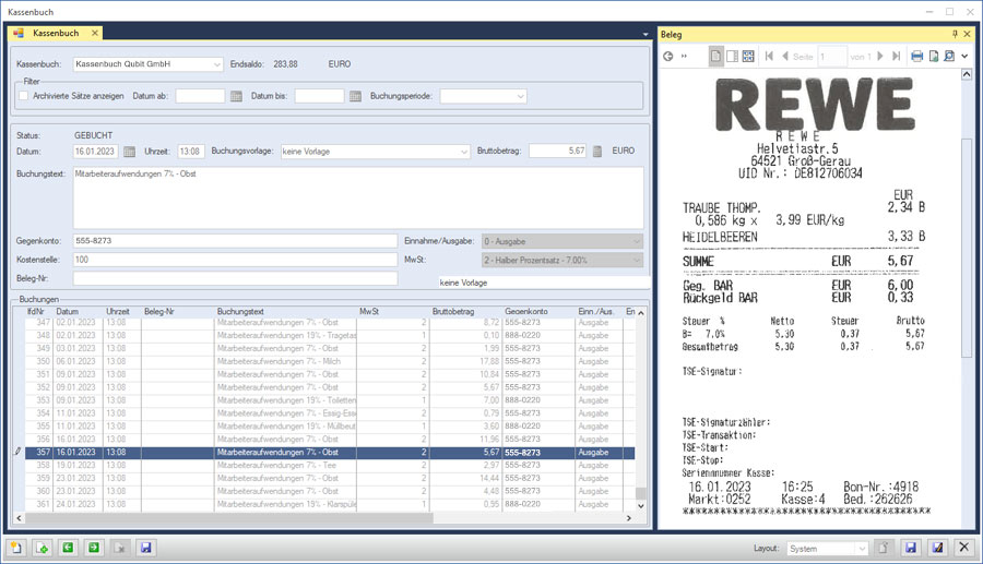 Kassenbuch Warenwirtschaftssystem Orgasoft.NET