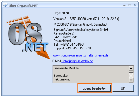 module verwalten wawi orgasoftnet lizenz bearbeiten