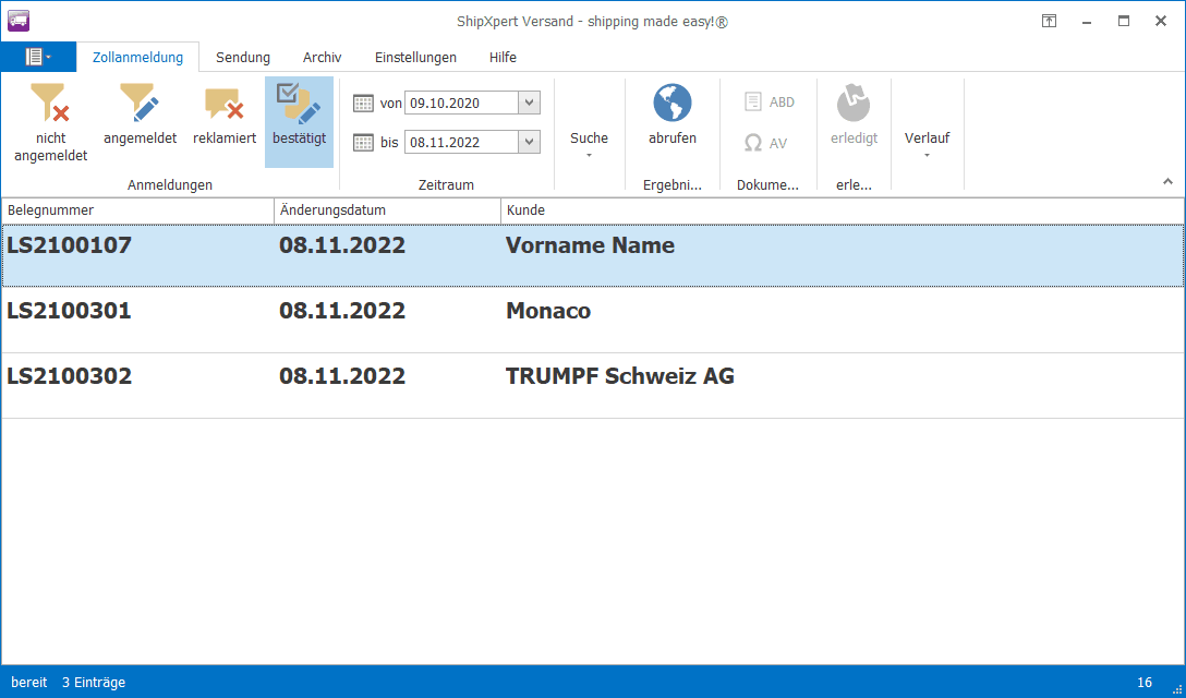 Versand Shipxpert Zollanmeldung