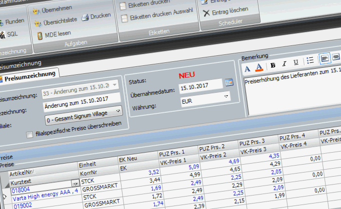 Warenwirtschaftssystem Orgasoft.NET Preisumzeichnung