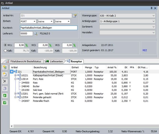 Warenwirtschaftssystem Orgasoft.NET - Stückliste (Rezeptur)