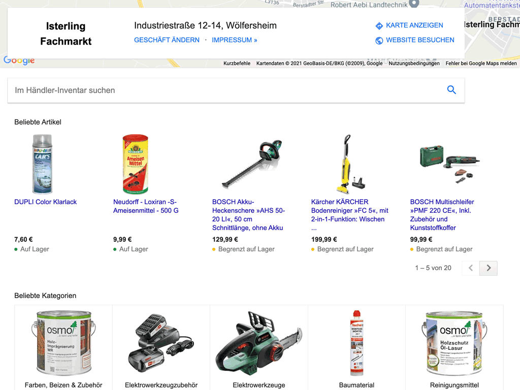 Google Shopping Profil Baumarkt